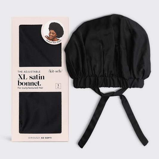 Satin Sleep Xl Adjustable Bonnet - Black